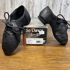 So Danca Jazz Shoes JZ-15 Black Youth 11.5S Medium Split Sole Lace Up NEW Box