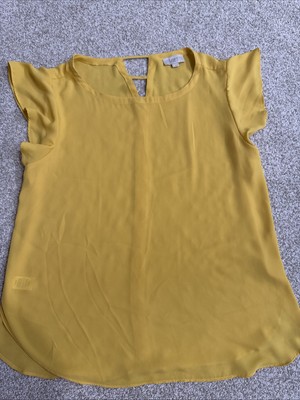 LOFT Mustard Yellow Flutter Sleeve Blouse Top