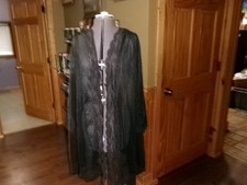 VTG Miss Elaine Black Chiffon  Lace Peignoir Robe Lingerie Gown med
