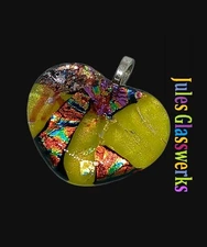 Hand Crafted Dichroic Fused Glass Heart Pendant   #1145