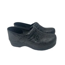 Dansko Professional Clogs Shoes Women 41 US 10.5-11 Black Tooled Leather Slip On