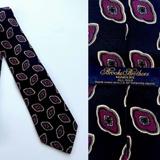 Brooks Brothers Makers USA Silk Neck Tie Luxury Black Burgundy Foulard