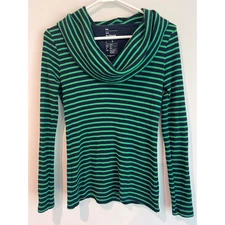 Gap The Octavia Waffle Cowl Neck Long Sleeve Top Women's Small Green Navy