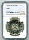 1964 S$1 CANADA SILVER CHARLOTTETOWN QUEBEC NGC PL62 PROOF LIKE DOLLAR COIN