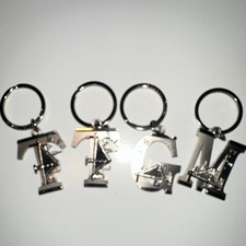 Silver Tone Metal Initial Letter Keychains Set of 4 w/ Detachable Keyrings