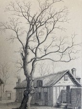 Sehr Schön Zeichnung XIX 1850 Mine Blei- Bleistift Landschaft Farm Huhn Tier Art