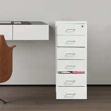 6 Drawer Filing Cabinet Metal Vertical File Cabinet Lockable Storage W/4 Wheels