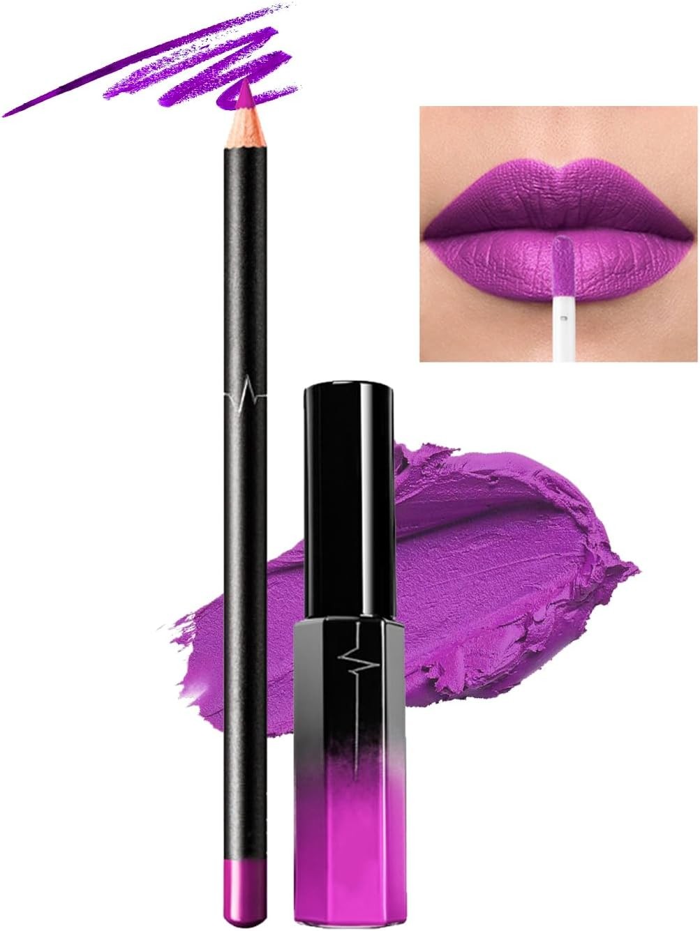 Lip Liner and Lipstick Set, Matte Liquid Long-Lasting Waterproof Purple Lipstic