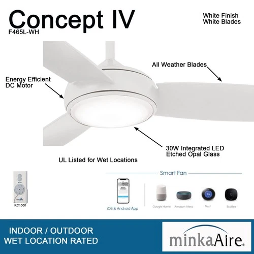 Minka-Aire F465L-WH Concept IV 54" LED Smart Ceiling Fan in White 3-Blade  White - Picture 3 of 4