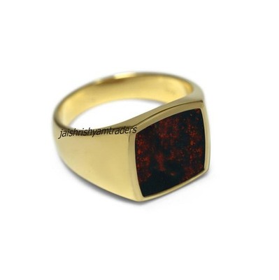 925 Sterling Silver Gold Vermeil Bloodstone Signet Ring for Men Square Gemstone