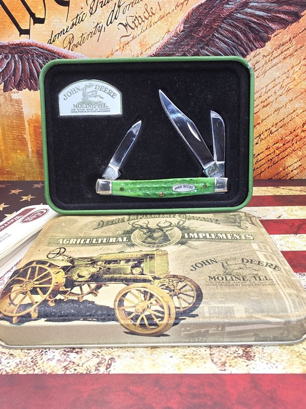 New Case XX John Deere 6344 Stockman w/Tractor Tin Pocket Knife