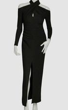 Donna Karan New York Women's Black Lined Ruched Cold-Shoulder Dress Size 2