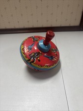 1960s Vintage Toy Spinning Top Space Travel Rockets Astronauts Tin Metal Litho