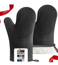 🔥 Gorilla Grip Heat and Slip Resistant Silicone Oven 12.5" Mitts Black Grilling