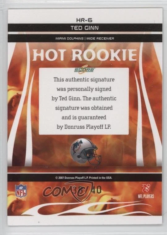 2007 Score Select Hot Rookies Inscriptions /40 Ted Ginn Jr #HR-6 Auto RC - Image 2 of 2