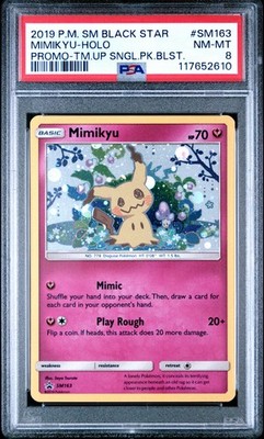 POKEMON TEAM UP SM BLACK STAR PROMO MIMIKYU #SM163 HOLO PSA 8 NM