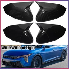 Pair Gloss Black/Carbon Fiber Side Mirror Cover Trim Caps For 2024-2026 Kia K4