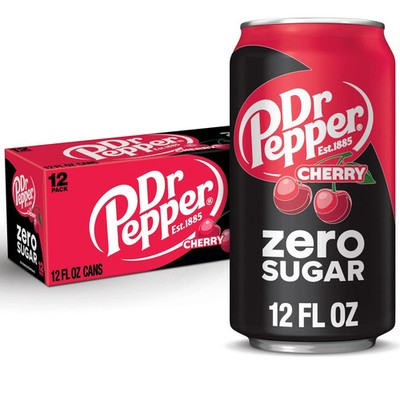 Dr Pepper Cherry Zero Sugar Soda, 12 fl oz cans, 12 pack 12 Fl Oz (Pack of 12) 