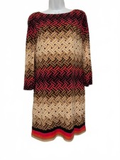 Women's sz S Eliza J pink/brown geometric long sleeve dress #1272