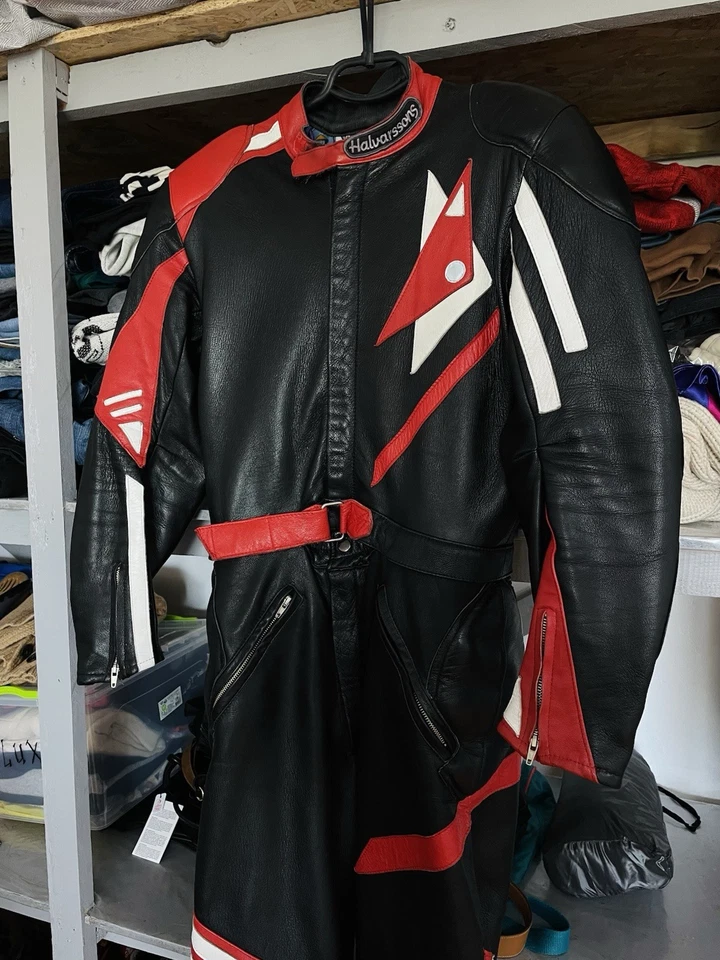 Vintage 90's HALVARSSONS Leather Motorcycle PRO Men’s Suit Size M - Image 2 of 4