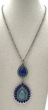 Boho Statement Pendant Necklace Silver Tone Turquoise Chain Womens Jewelry 18in