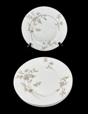 Tressemann&Vogt (T&V) Limoges Porcelain 7"plates blue flowers/brown stems 4 vtg.