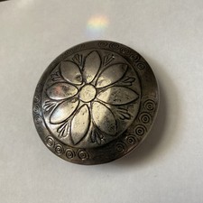 Silver Toned Round Floral Concho Belt Buckle 2 1/2  Diameter
