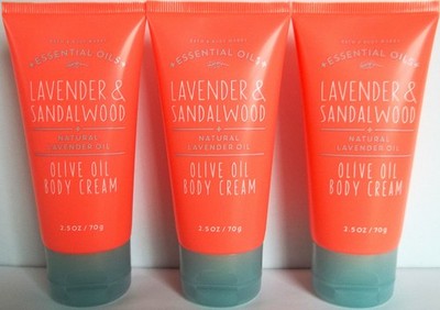 Bath Body Works LAVENDER SANDALWOOD Olive Oil Body Cream, Travel 2.5 oz, NEW x 3