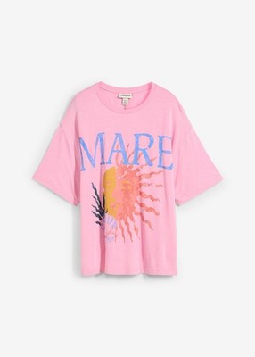 Neu T-Shirt aus softer Viskose Gr. 36/38 Rosapink Bedruckt Damen Oversize-Shirt