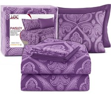 Ultra Soft Wrinkle-Free Microfiber Paisley Queen Sheet Set, Breathable Boho B...