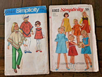 Girls Size 4 Vintage 1960's 1970 Simplicity Patterns 8+44 & 6903 Chest 23