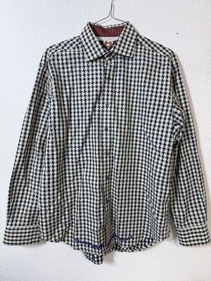 Robert Graham Men s Blue Beige Long Sleeve Flip-Cuff Button Front Shirt Sz XL