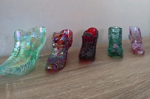 LOT 5 Fenton Hand Painted Signed Slipper Boots W/original Tags/Carnival Glass