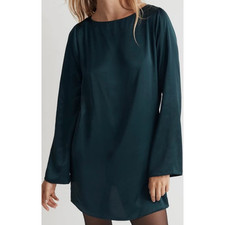 Madewell Satin Shift Long Sleeve Chic Sleek Fashion Mini Dress US Women's XS New