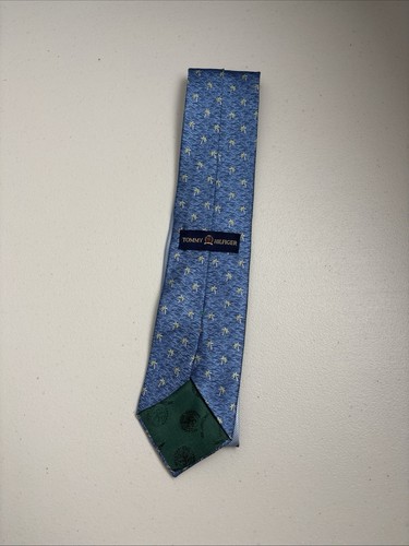 TOMMY HILFIGER BLUE LIME PALM TREES DESIGN SILK TIE / NECKWEAR 58” 3 1/2” - Picture 6 of 6