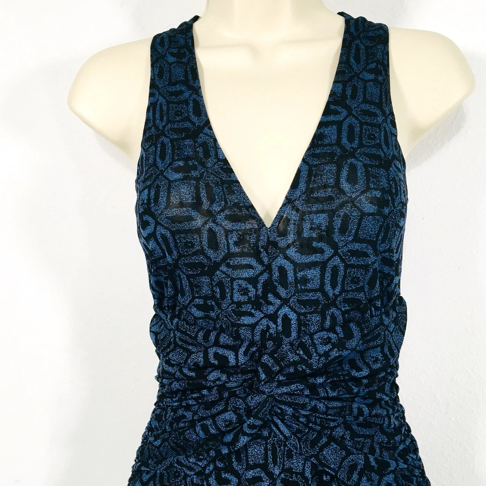 Abito Michael Kors blu nero a rete taglia XS increspato vita twist trasparente fata gotico