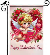 Valentine  S Day Cupid Garden Flag 12X18 Inch Double Sided Happy Valentine  S Day