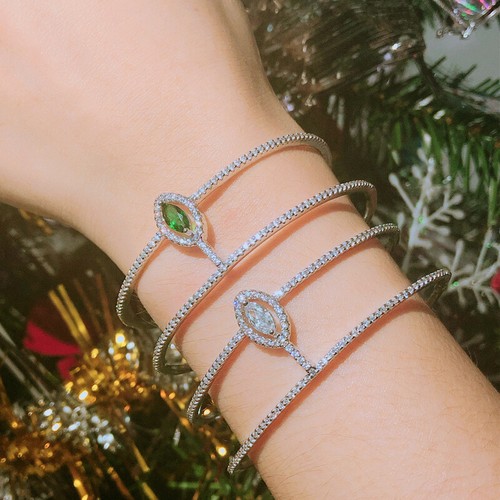 Conjunto de joyas brazalete anillo brazalete redondo grande piedra circonita cúbica verde para mujer - Imagen 7 de 11