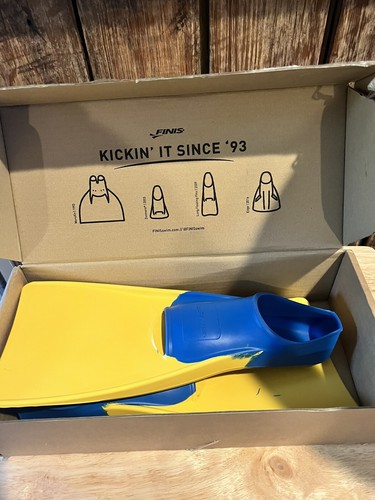 New FINIS Long Floating Fins Blue/Yellow Size 1-3