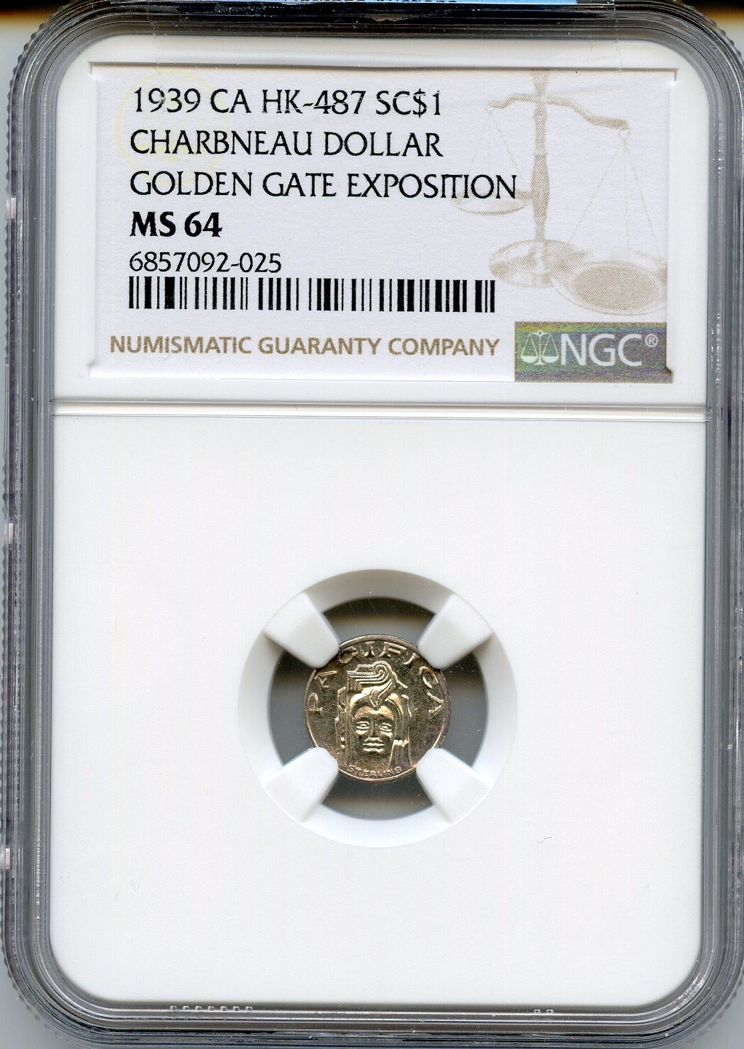 RARE 1939 CHARBNEAU DOLLAR HK-487 SC$1 / NGC MS64 ONLY 1 FINER / CALIFORNIA GOLD