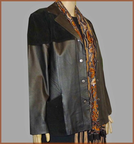 Short vintage black leather and suede coat, excellent condition. Sz 10-11 - Picture 6 of 10