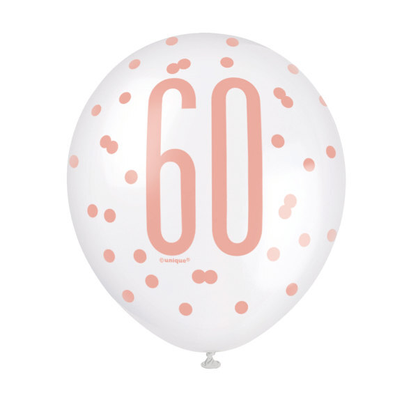 Pack of 6 12"" Birthday Rose Gold Glitz Number 60 Latex Balloons