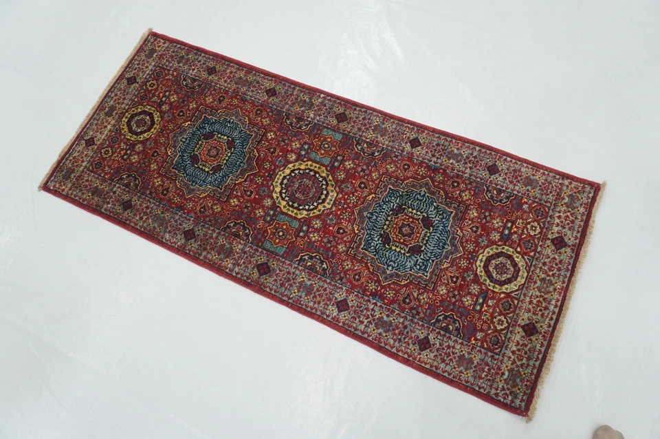 2 x 5 ft Red Turkish Mamluk Fine quality Hand knotted Medallion Runner Rug - Image 2 of 4