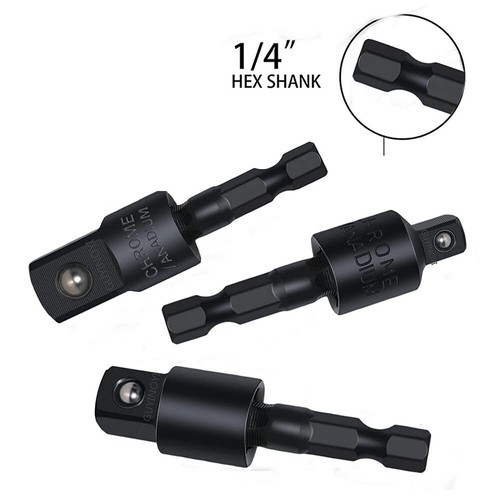 3 Pieces Wobble Socket Adapters, 1/4" Hex Shank to 1/4" 3/8" 1/2" Square - Picture 3 of 7