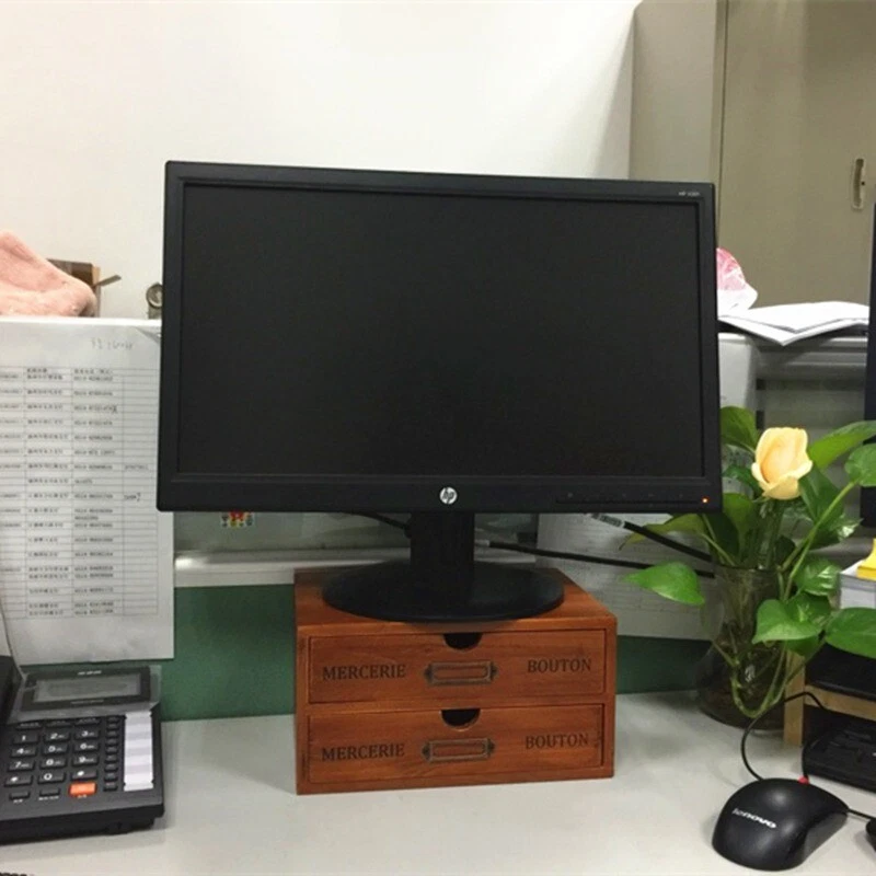 Storage Box Desktop Drawer Handbook File A4 Paper Shelf Wooden Vintage Cabinet - Image 4 of 4