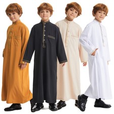 Kids Boys Saudi Arab Dishdasha Thobe Jubba Kaftan Robe Muslim Abaya Prayer Robe
