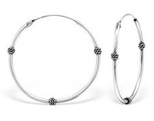Bali Style 30mm Oxidized SOLID 925 Sterling Silver Endless Hoop Earrings 1.54g