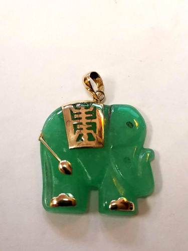 10K YELLOW GOLD GREEN JADE ELEPHANT CHARM