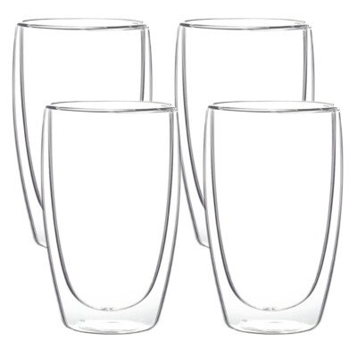 4x 440ml Doppelwandige Thermo Gläser Latte Cappuccino Kaffee Tee Cocktail Glas