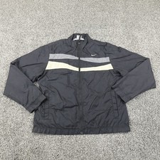 VTG Nike Jacket Womens M Black Swoosh Zip Track Nylon Windbreaker Coat 00s Y2K